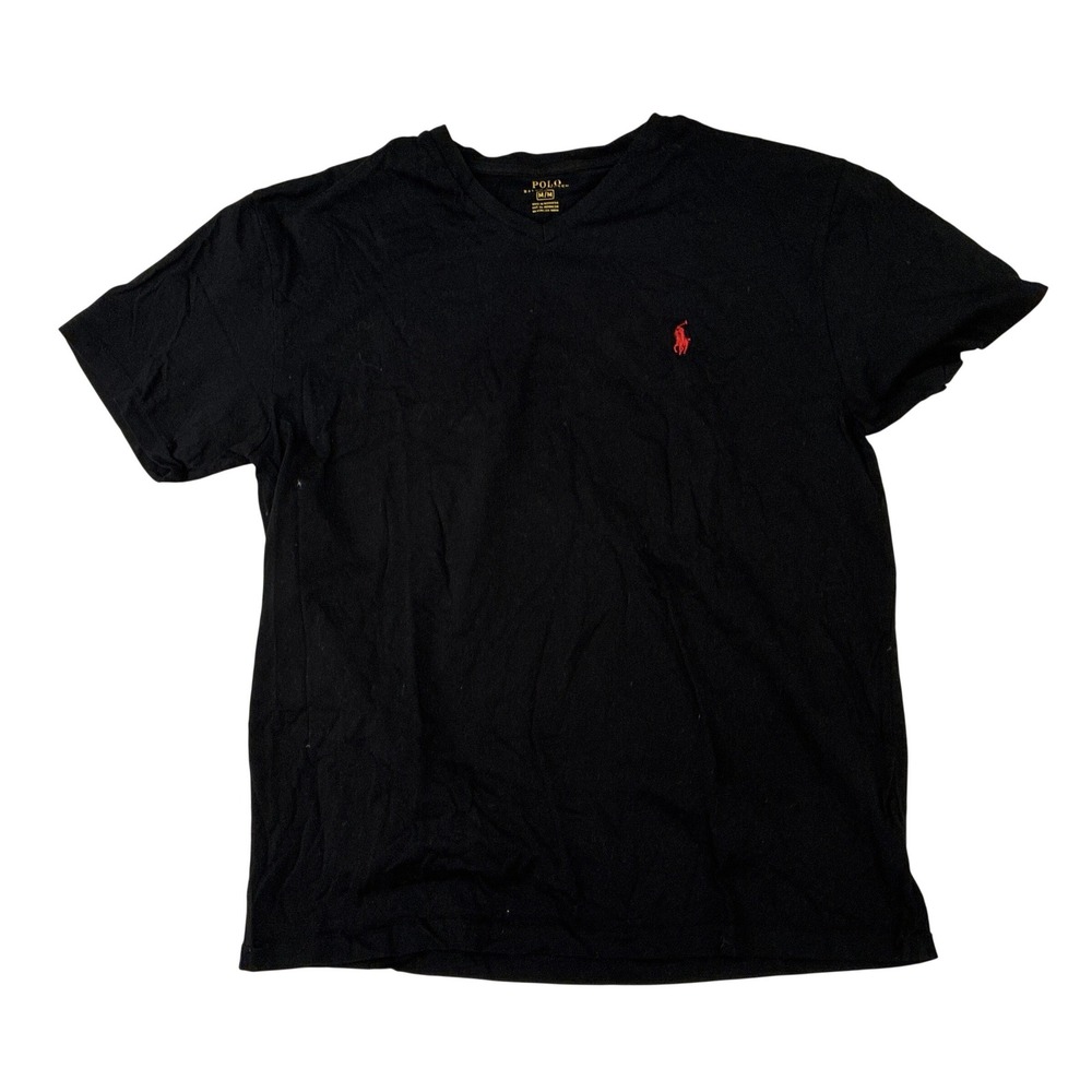 Polo Ralph Lauren Mens Black V-Neck T-Shirt Red Pony Logo Size Medium 710538134